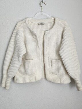 NA NIN Baby Alpaca Merino Wool Blend Ivory Cardigan Sweater O/S